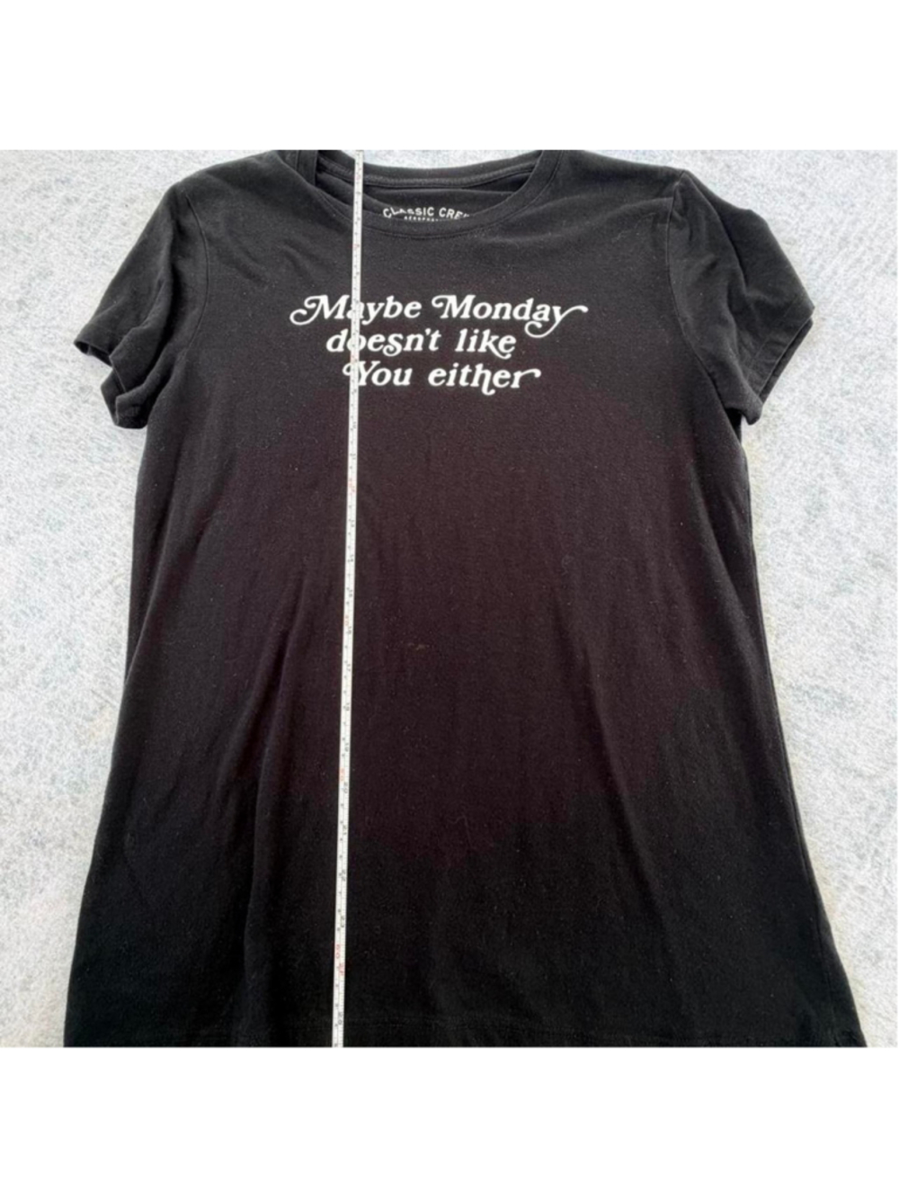 Aeropostale black graphic tee with white text reading 'Maybe Monday doesn't like